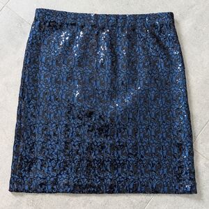 Pink Tartan Blue Black Sequin Skirt Elastic Waist Size S Party Holiday